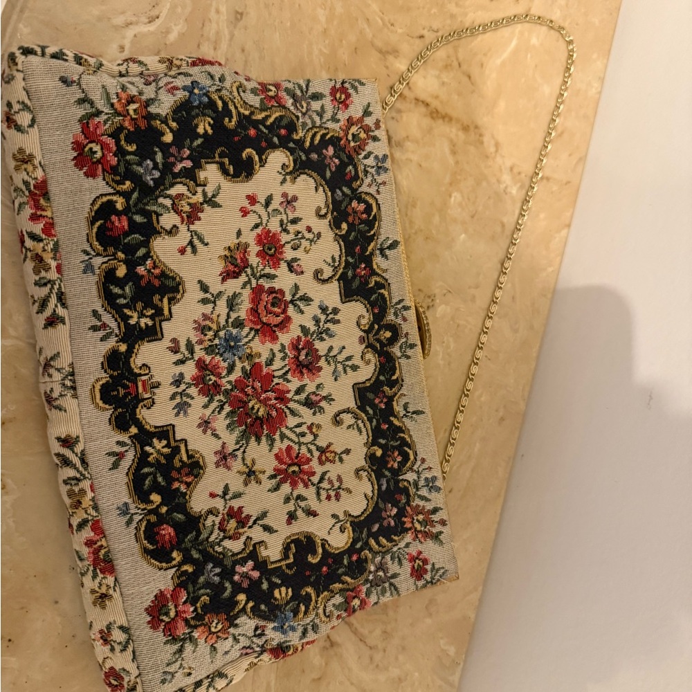 Made in France-Floral Tapestry Clutch Bag-New without tags